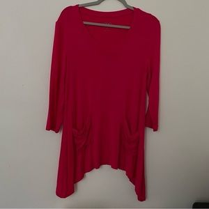 LOGO Lori Goldstein V-neck Tee 3/4 Sleeves Pockets Pink SZ Small